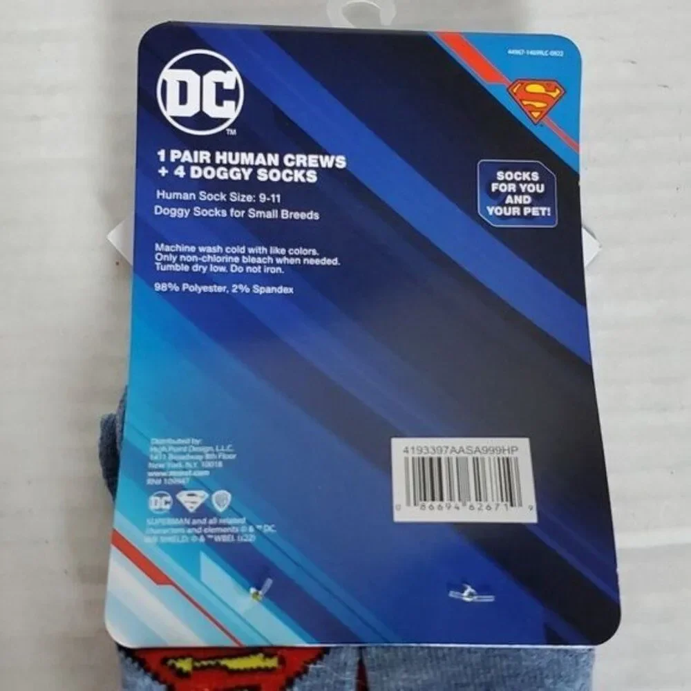 DC BATMAN SUPERMAN CREW SOCKS MEN'S WOMEN'S WOMAN'S SMALL DOG CAT ANIMAL SOCK